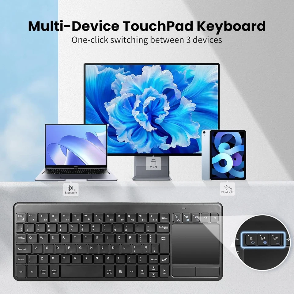 INFINMIND Wireless Computer Keyboard with Multi-Touch Big Size Trackpad,USB Plug - Image 3 of 4