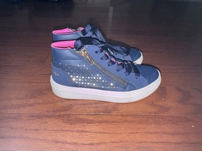 Girls Skecher Street Memory Foam Blue Pink Gold Ankle Boot Shoes Casual 13.5