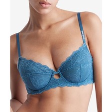 Calvin Klein Seductive Comfort Lace Full Coverage Unlined Bra Midnight Blue 32C