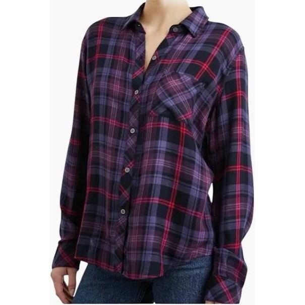 RAILS Hunter Flannel Button-down Shirt in Coal Gray and Rose Plaid SZ Med
