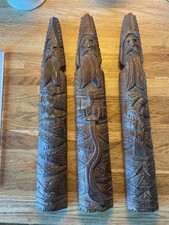 Old Folk Art Carved Hardwood Freyr Noble Men Figures