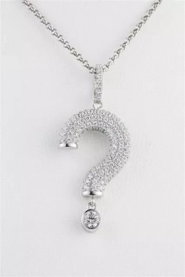 2.22Ct Round Cut Lab Created Diamond Question Mark Pendant 14K White Gold Plated