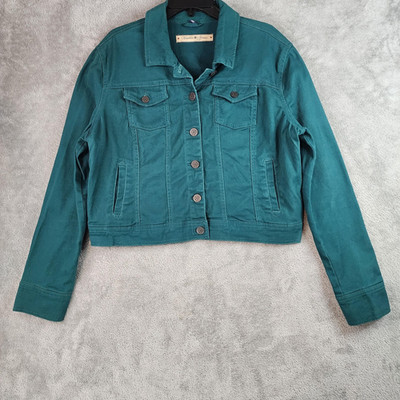 Vanilla Star Jean Jacket Womens Juniors XL Green Denim Button Front Cropped Top