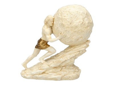 Sisyphus Rolling Boulder the Eternal Punisment Bounded Marble Statue 16x18cm
