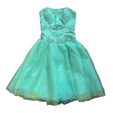 Mari Lee by Madeline Gardner Aqua Strapless Sequin Tulle Prom Dress Sz 1/2