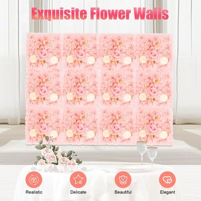 3D Flower Wall Panel-12pcs Artificial Flower Wall Background Silk Rose Wedding