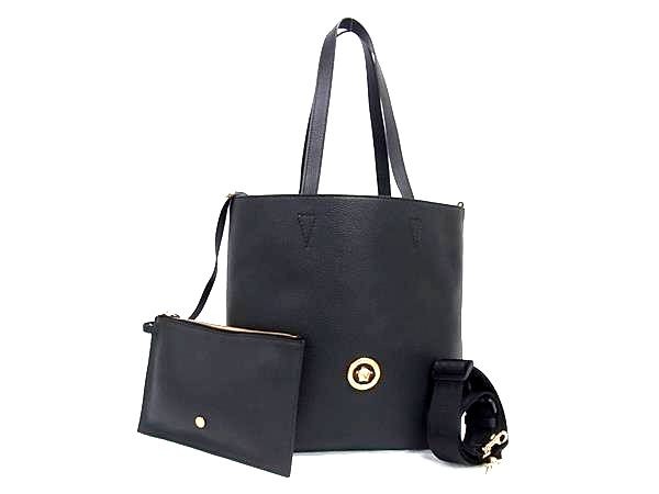 VERSACE Tote Bag Body Bag Shoulder Bag Crossbody Medusa Leather 2Way Black
