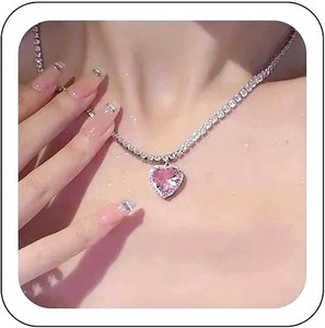 Authentic 15Ct Heart Cut Lab Created Sapphire Womens Tennis Necklace 14K White Gold Plated