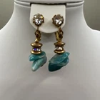 HASKELL Vintage Turquoise  Dangle Screw Back Earrings Gold Tone