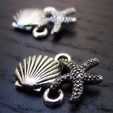 Starfish Seashell Silver Plated Ocean Connector Charms C4715 - 10, 20 Or 50PCs
