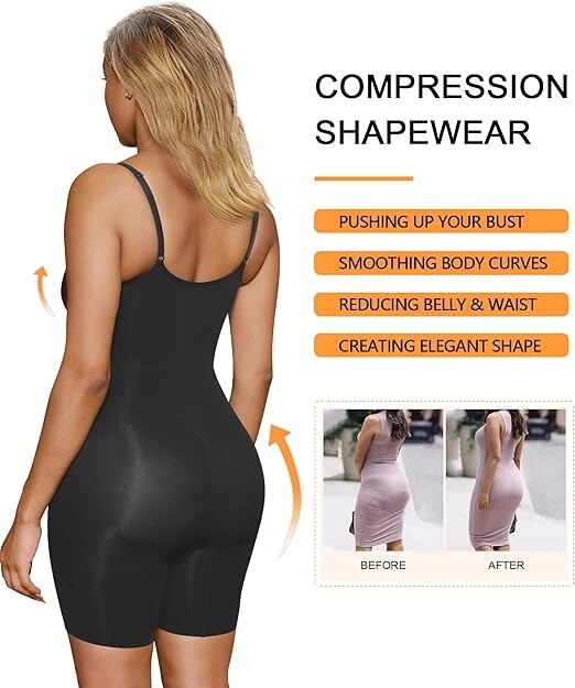 SHAPERX Women Bodysuit Tummy Control Shapewear Mid Thigh Butt Lifter Short Black