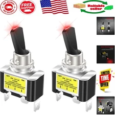Compact 30 Amp Lighted Toggle Switch for Cars - Red LED Indicator - 2 Pcs