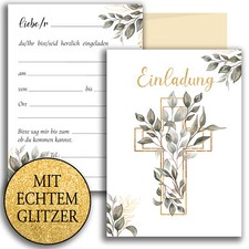 10 Einladungskarten zweiseitig mit Umschlag Kreuz Taufe Kommunion Konfirmation