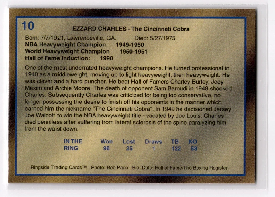 1996 Ringside Ezzard Charles (International Boxing Hall Of Fame) #10 - Image 2 of 2