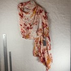 Nordstrom Rack Scarf Womens One Size White Pink Floral Rayon Fringe Snags 6097