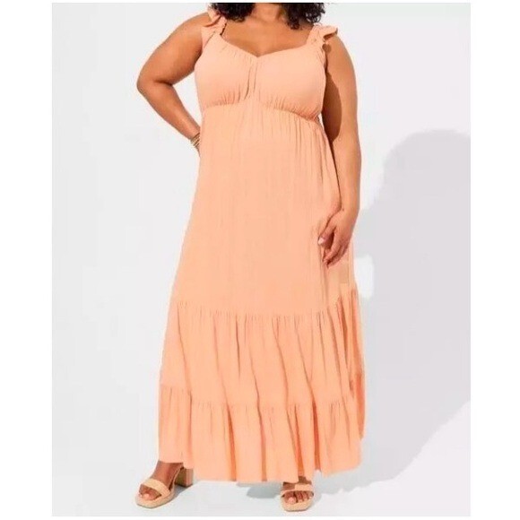 Torrid Slub Cotton Ruffle Strap Sweetheart Tiered Maxi Dress Boho Orange 1X  | eBay