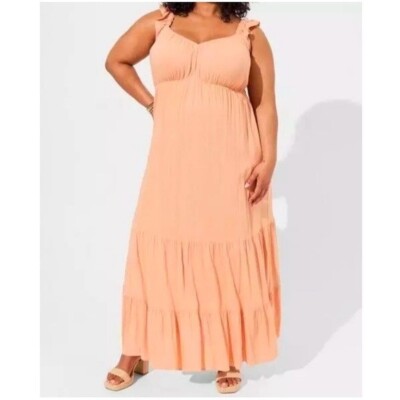 Torrid Slub Cotton Ruffle Strap Sweetheart Tiered Maxi Dress Boho Orange 1X  | eBay