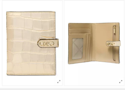 NWT MICHAEL KORS EMPIRE TAB PASSPORT WALLET ALLIGATOR EMBOSSED LEATHER PALE GOLD