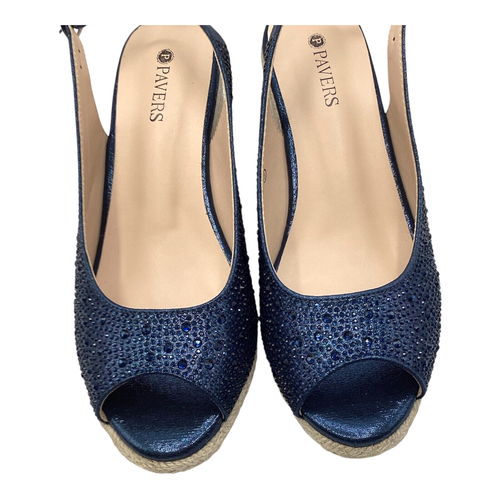 Pavers Navy Faux Leather Embellished Wedge Heel Espadrille Sandals Size UK 4 New - Picture 7 of 9