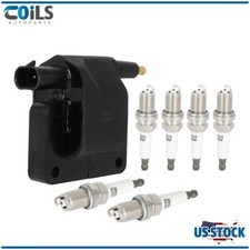 Ignition Coil & 6 Spark Plugs For Dodge Ram 1500 Dakota Jeep Wrangler 1994-1997