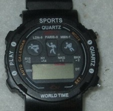 Sports World Time GMT O Digital Watch Auto Calendar Black Buckle Band