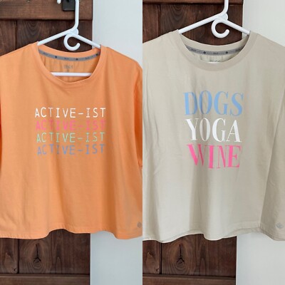 Zelos Womens Active Top Cropped XXL Lot Of 2 Dogs Yoga Wine Graphic Tshirt gym