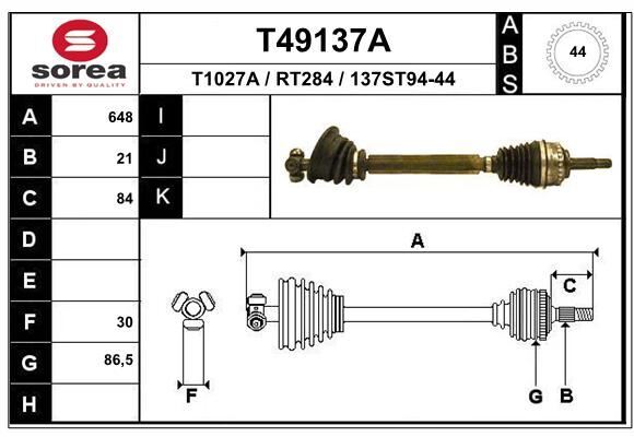 Cardan de remplacement pour contrôle technique Renault Megane 1.6 E
