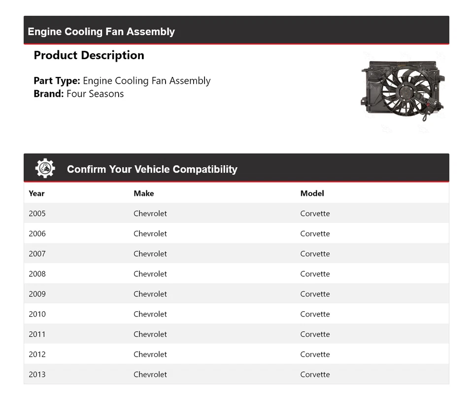 Вентилятор охлаждения двигателя в сборе 4 сезона 2006 2007 для Chevrolet Corvette 2005-2013 годов выпуска - Изображение 2 из 4