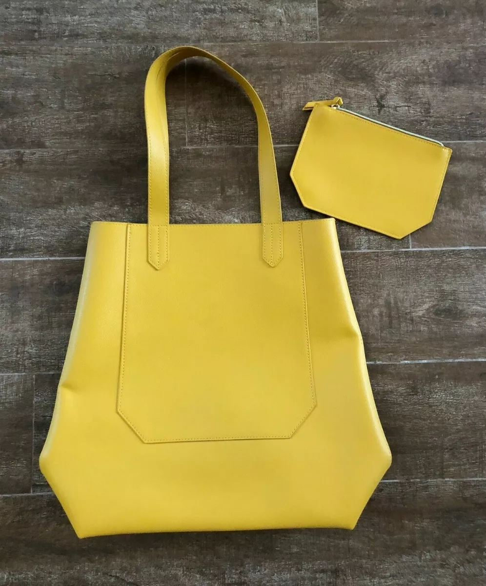 Saks Fifth Ave yellow bag with pouch purse tote wallet faux vegan