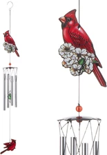 Cardinal Memorial Wind Chimes Metal Red Bird Outdoor Wind Chime for Patio Deck
