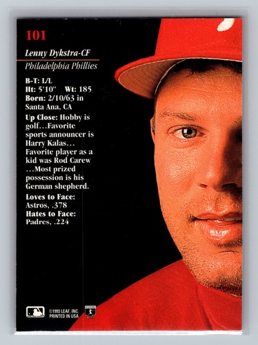 Studio 1993 - Lenny Dykstra #101 - Imagen 2 de 2