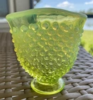 Fenton Topaz Vaseline Opalescent Hobnail Miniature Fan Vase. No Damage.