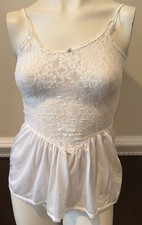 Vintage MEL-LIN Cami 100 Nylon Ivory Stretch Lace Camisole MADE IN USA Sz Med