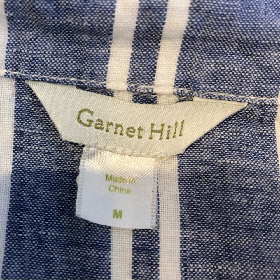 Garnet Hill chambray blue and white striped linen button down tunic top ...