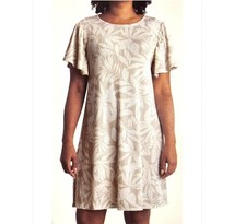 ECOTHREADS WOMENS RIBBED KNIT SHIRT DRESS TROPICAL FLORAL Beige Tan XXL 