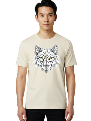 Geometric-White-Tiger Mens Graphic Tee, 100% Cotton, Casual Summer Wear