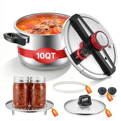 #ad Pressure Cooker 10Qt Pressure Cooker Stainless Steel w Steaming Rack Rice Soup $80.97