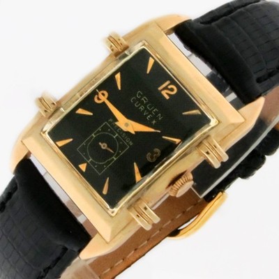 Gruen 14K Gold Curvex Cal.370 Model 760 Exaggerated Lugs 25x39mm Mens Watch