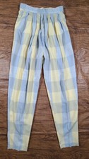 80s Pleated Tapered Pants High Rise Blue Yellow Pastel Plaid Sz 5 Sm