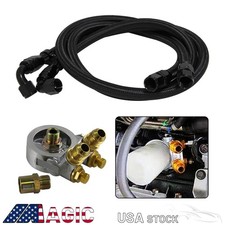 Universal An10 80 Deg Thermostatic Oil Filter Sandwich Adapter Hose Line Kit Bk