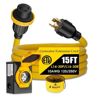 30 Amp Generator Power Cord and Power Inlet Box, 4 Prong NEMA L14-30P to L14-...