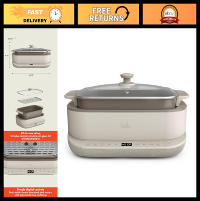 6QT Multi-Cooker with Ceramic Nonstick, 4-in-1 Slow Cook, Sear, Steam, Dishwashe