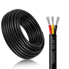 18 Gauge 3 Conductor Electrical Wire, 65.6FT Black Stranded Low Voltage 18/3