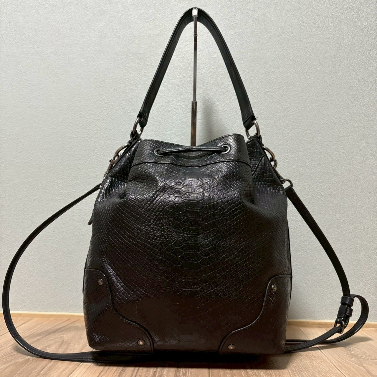 Y2K COACH Python Embossed Leather Drawstring 2-Wa… - image 23