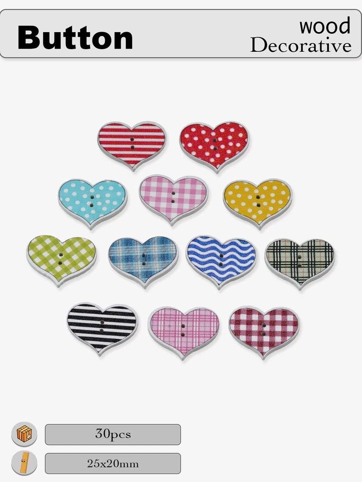 30pcs Cute Heart Wooden Buttons for Crafts Sewing Scrapbooking DIY Decor 25x20mm - Image 4 of 4