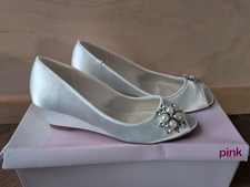 Pink Paradox London Ivory Satin Wedding Peep Toe Heel Shoes 4.5/37