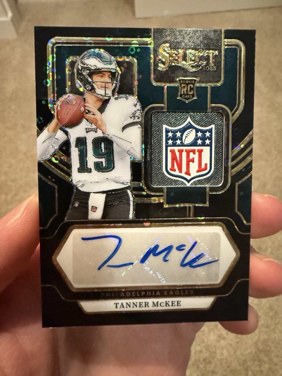 2023 Tanner McKee Select No Huddle Disco Auto NFL Shield 1/1 Rookie QB Eagles