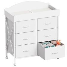 Baby Changing Table Dresser with Wheels, 6-Fabric Drawer Baby Dresser with Ch...