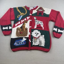 Vintage 90s Eagles Eye, Best Friends Dog Hand Knit Cardigan, Sweater Size Medium