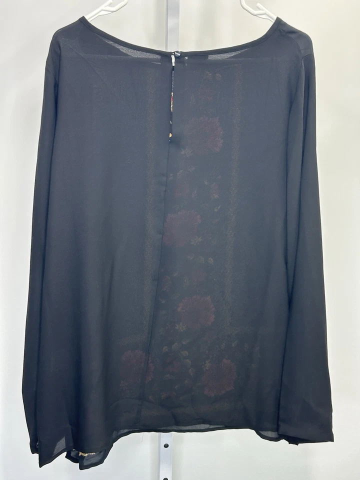 Nuevo Top Covington Para Mujer Túnica Negra Roja Floral Relajado Manga Larga, Talla 2x.3O Foto 2 de 4
